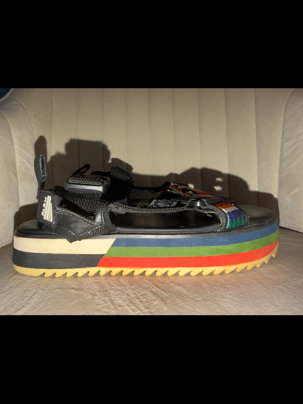 FARM Rio Black Sport Platform Sandal with Rainbow Stripe Sole
